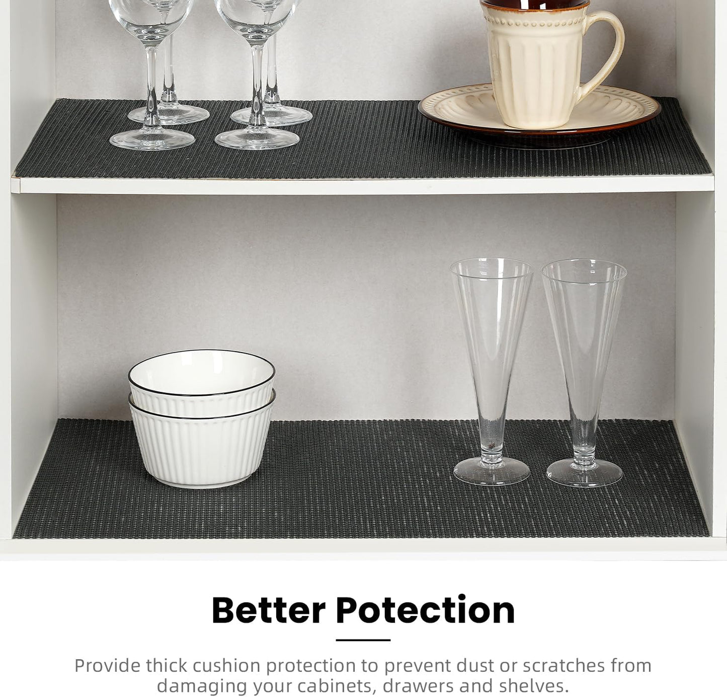 BAGAIL Drawer and Shelf Liner, 12 in X 10 Ft Non-Adhesive Shelf Liners for Kitchen Cabinets, Thick Strong Grip Liners for Desk, Shelves, Bathroom Drawers, Cabinet Protection - Charcoal