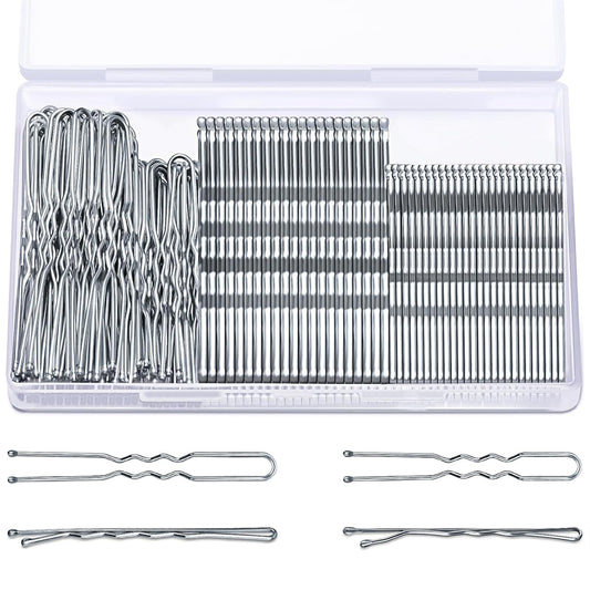 TsMADDTs Hair Pins Kits, 200PCS Silver Bobby U Shaped Pins for Women Hair Styling, Buns with Plastic Box, 2.4IN & 2IN