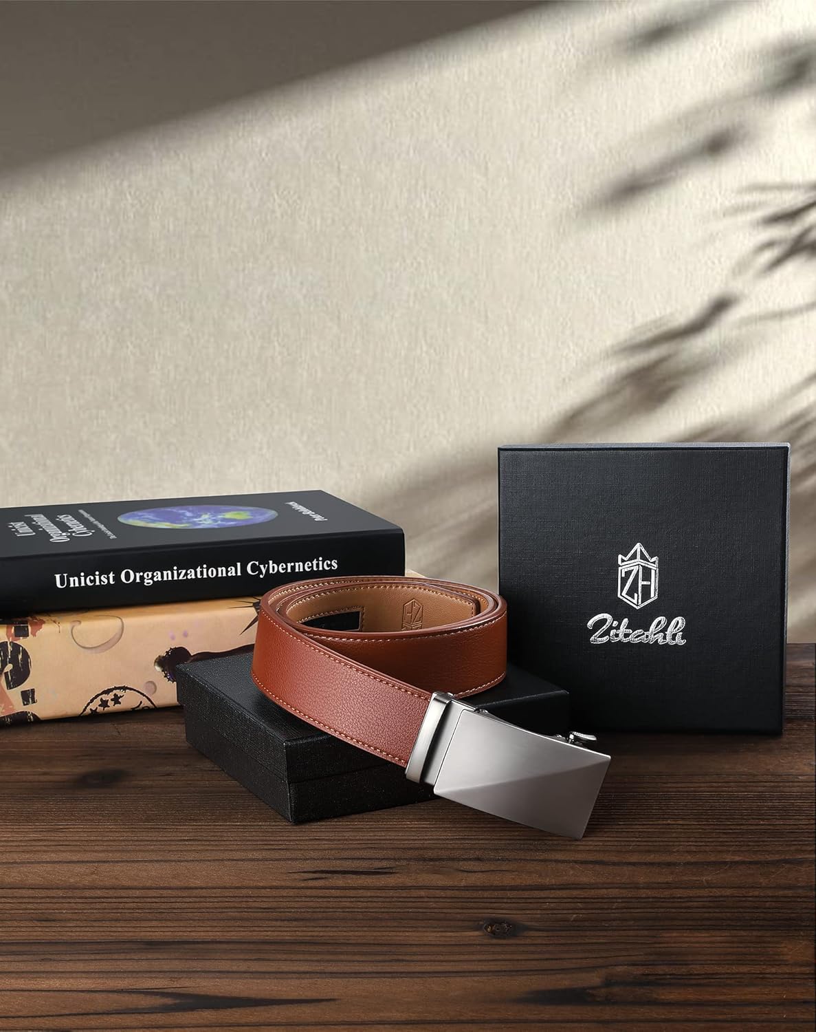 Zitahli Belt Men, Ratchet Belt Dress with 1 3/8" Premium Leather,Slide Belt with Easier Adjustable Automatic Buckle