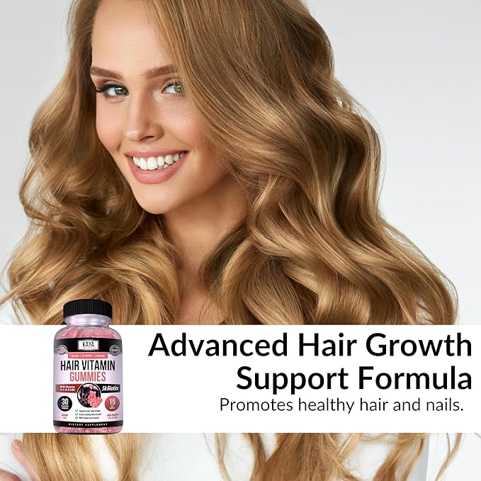 Kaya Naturals Hair Growth Gummies - Biotin 5000mcg Vitamins for Healthy Hair, Skin, and Nails - Beauty Supplement for Women or Men - 30 Count - Blueberry Flavor
