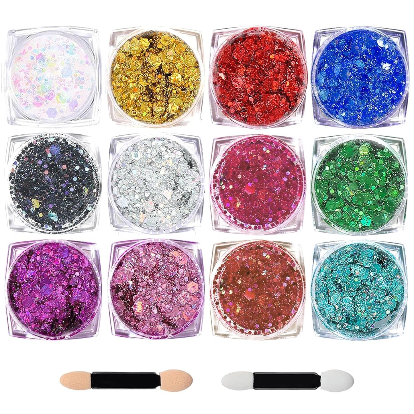 Body Glitter Face Glitter, Hair Glitter for Kids, 12 Shapes Fine Chunky Glitter Gel for Women Girls Makeup Sparkles Party Mermaid Sequins Rave Accessories Singer Concerts Festival (12 Colors)