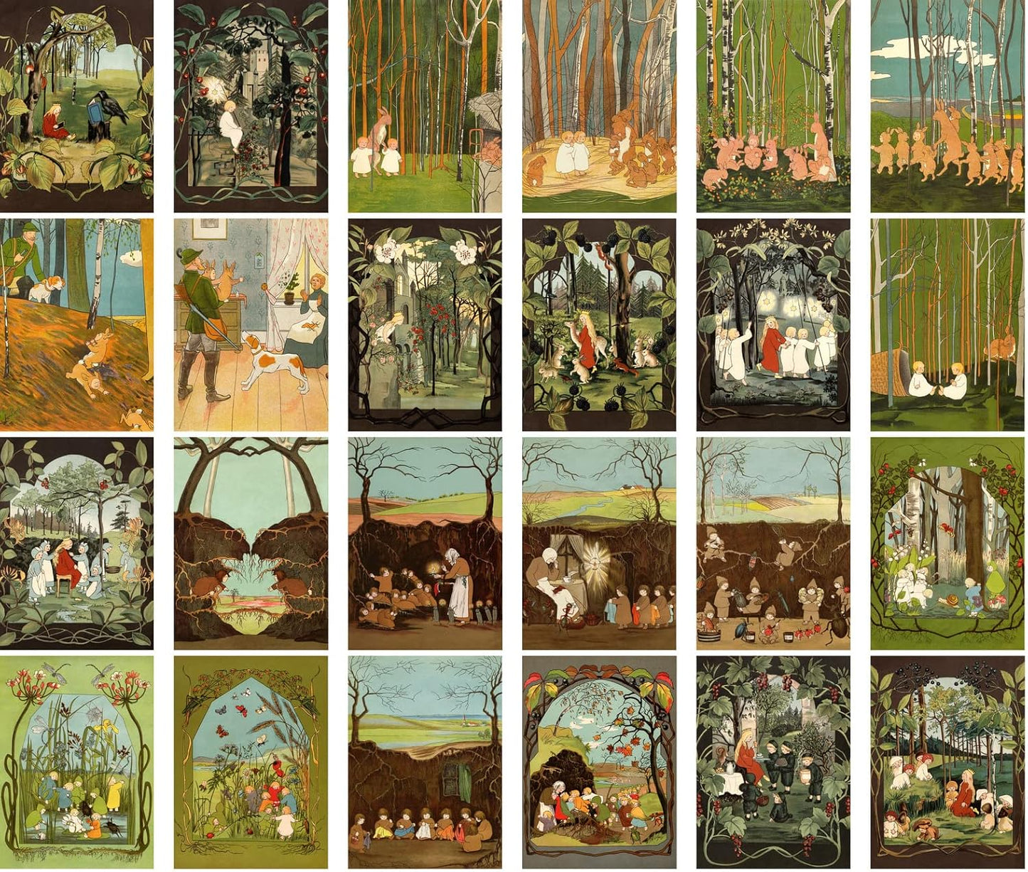 PIXILUV Vintage Postcards (24 pcs 4"x6" each) Pretty Illustrations from Children's Books and Stories Vintage Postcards Retro Greeting Card Book Illustration Reprint