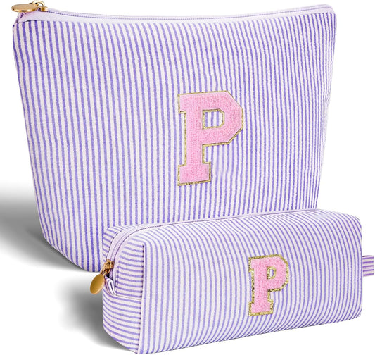 Personalized Makeup Bag for Women Girls - Fashion Cosmetic Bag Trendy Travel Toiletry Bag with Initials Letter - Teen Gifts - Lavender,P
