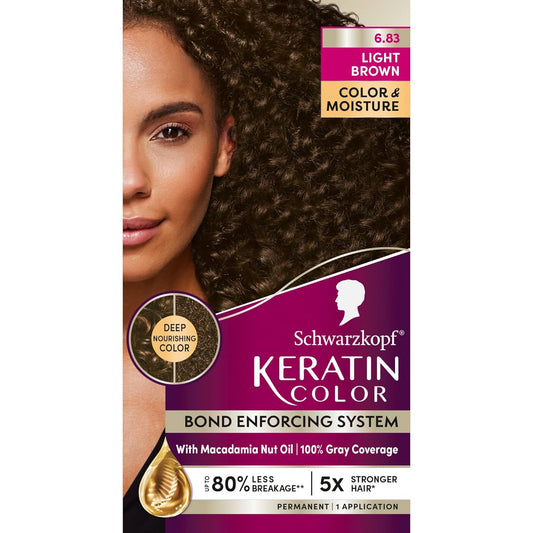 Schwarzkopf Keratin Permanent Hair Dye Cream, 6.83 Light Brown, Professional Quality Color for Up to 100% Gray Coverage, Bond Enforcing System