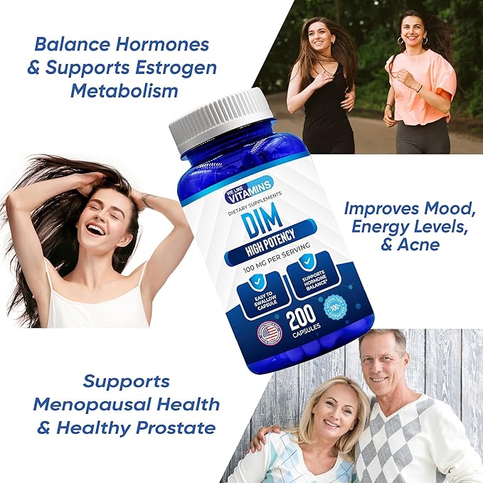 We Like Vitamins DIM 100mg 200 Capsules - 200 Day Supply - Diindolylmethane DIM Supplement for Support with Healthy Estrogen and Hormone Levels
