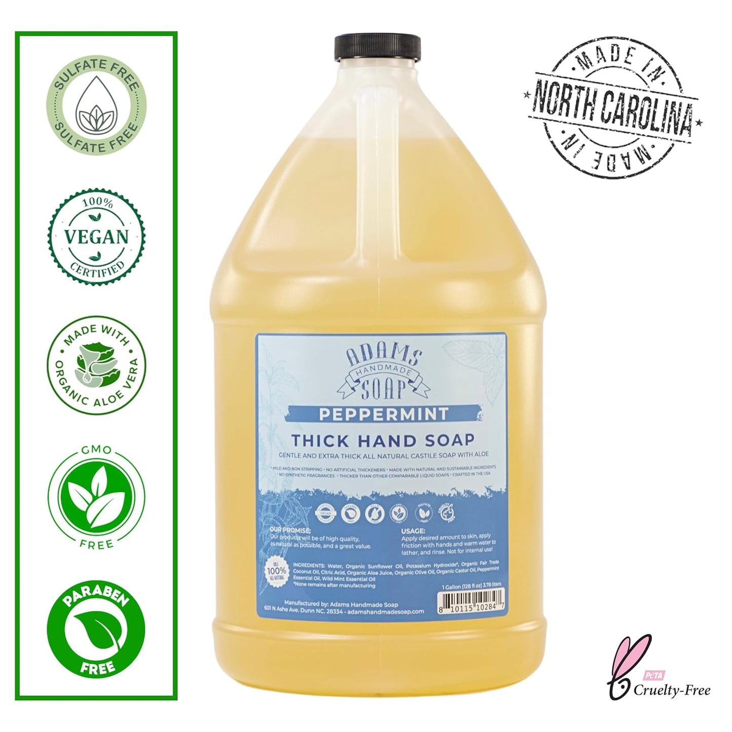 Adams Handmade Soap Thick Organic Castile Liquid Hand Soap 1 Gallon Refill - Peppermint