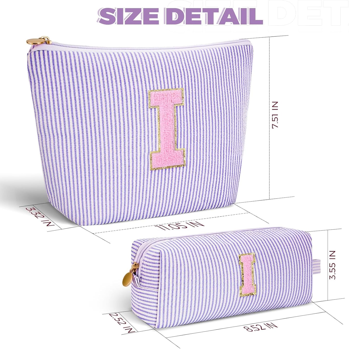Personalized Makeup Bag for Women Girls - Fashion Cosmetic Bag Trendy Travel Toiletry Bag with Initials Letter - Teen Gifts - Lavender,I