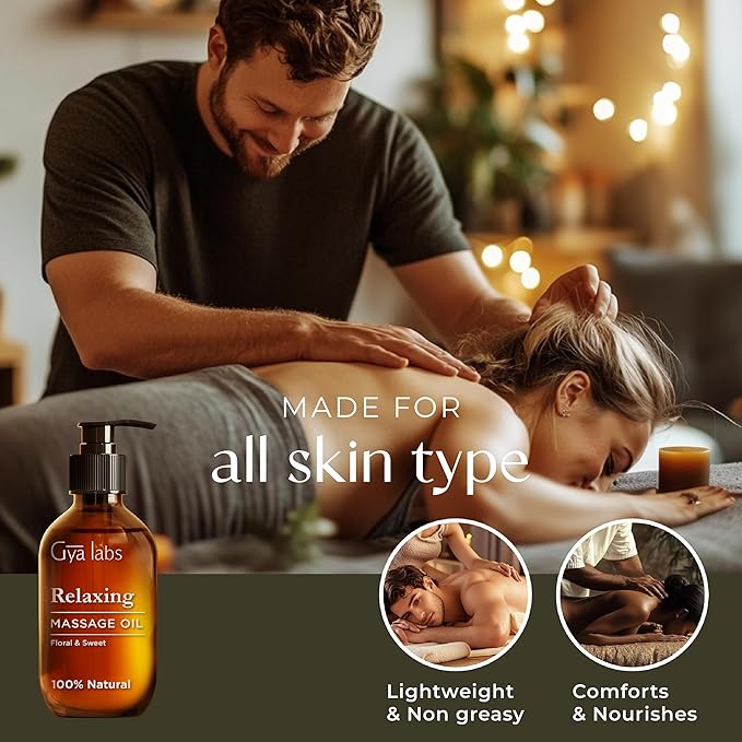 Gya Labs Relaxing Massage Oil for Sore Muscles - 6.76 Fl Oz - 100% Pure Natural Spa Quality for Skin & Body Relaxing, Sore Muscle Massage Oil with Non Greasy for Men & Women