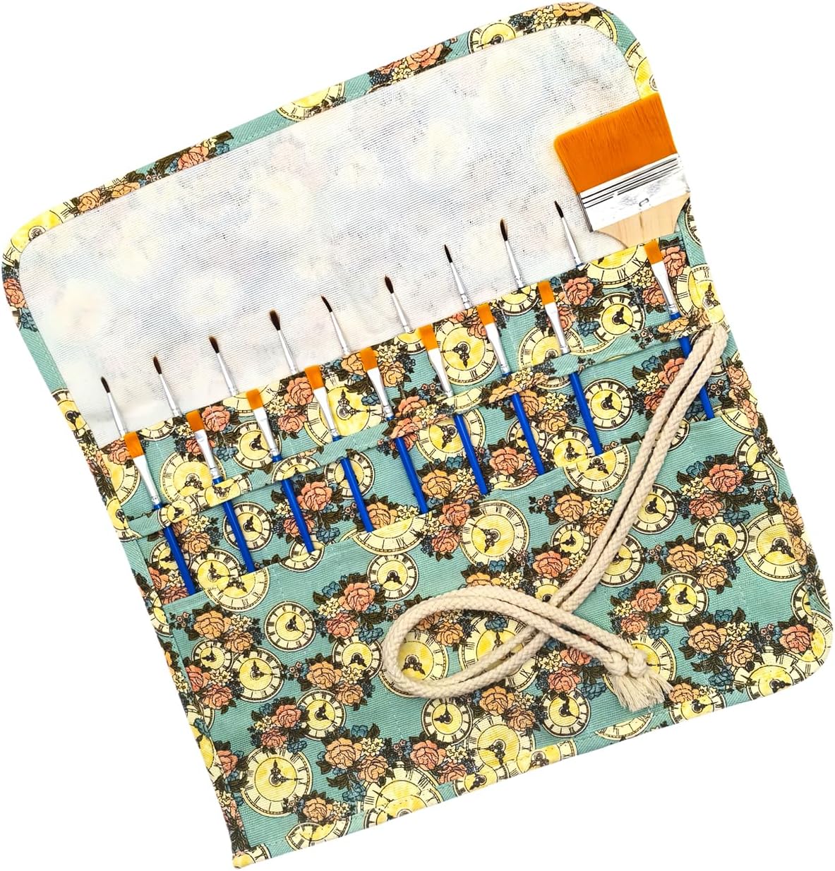 Funny live Paint Brush Holder Art Supplies, Artist Paint Brush & Storage Organizer Roll-Up Case Bag, Protect Acrylic Oil Watercolor Paintbrushes (Clock 20 Slot Pockets)