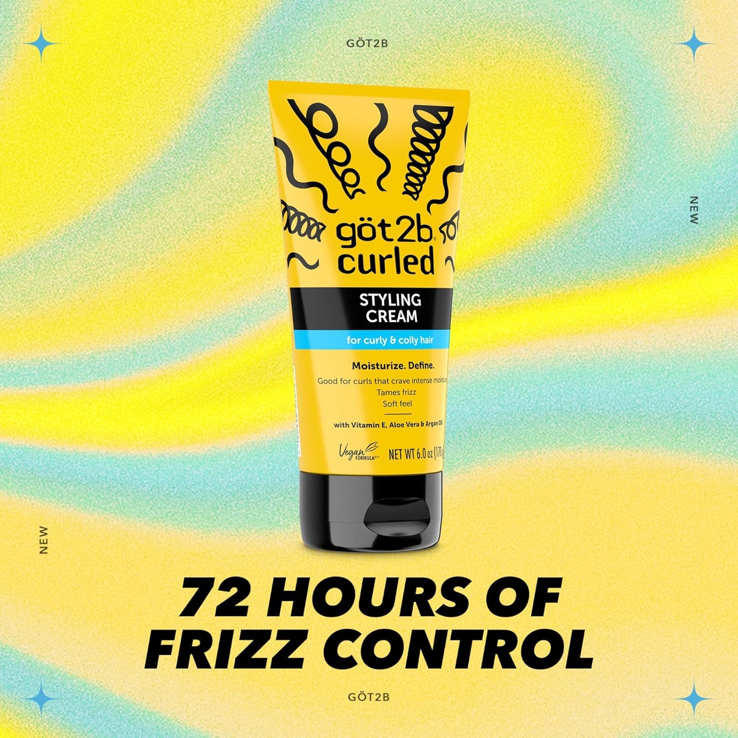 Got2B Curled Styling Cream, 6 Fl Oz, Curl Defining & Moisturizing Hair Cream for Coily & Curly Hair, Provides Frizz Control & Soft Feel for Type 3-4 Curls, Made with Vitamin E, Aloe Vera & Argan Oil