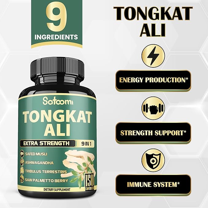9in1 Tongkat Ali Root Extract 200:1 - Ashwagandha, Tribulus Terrestris - 150 Capsules for 5 Months - Support Strength, Energy & Healthy Immune
