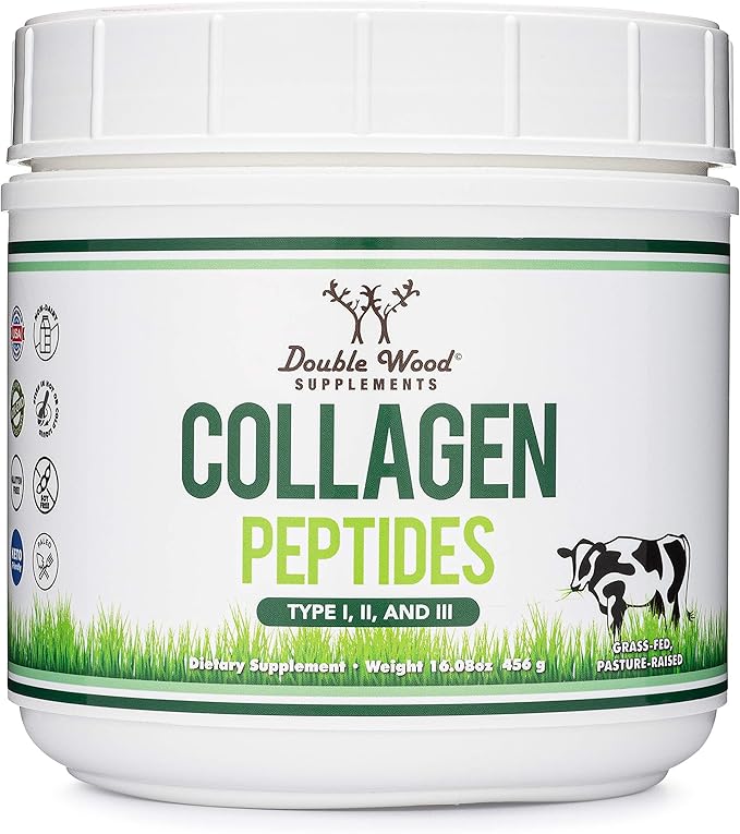 Collagen Peptides Powder - Hydrolyzed Collagen, Keto Safe - 16.08oz - Multi Type 1, 2, and 3 (Grass Fed Bovine Source)(Colageno Hidrolizado) Collagen Supplements for Women and Men by Double Wood