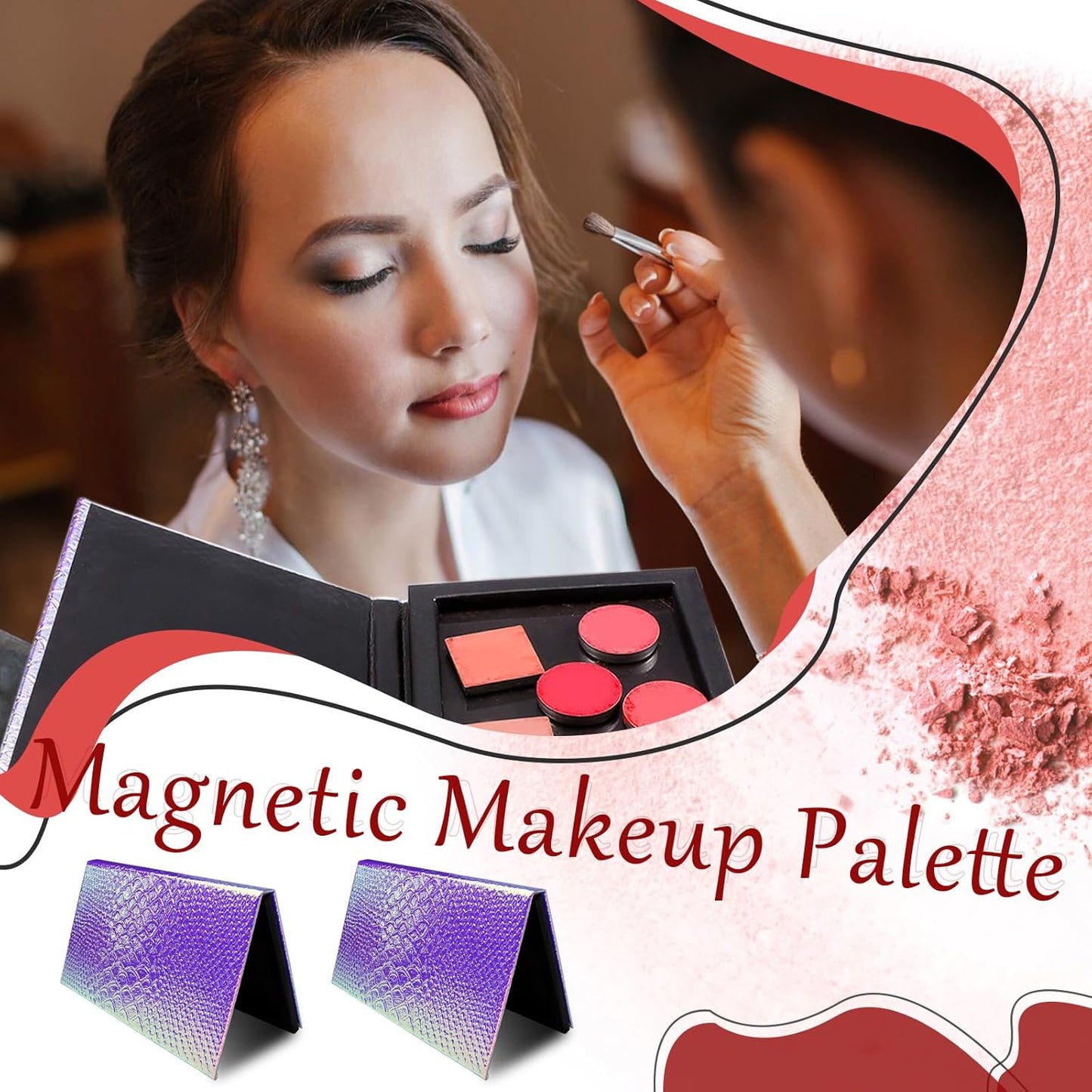 2 Packs Magnetic Makeup Palette Empty - Large Mermaid Palette with Mirror - Magnetic Palette for Storage & Travel