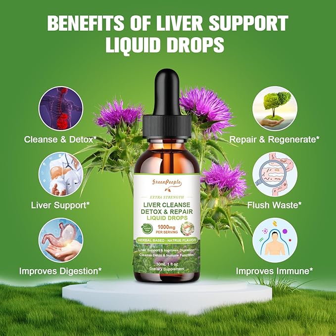 Liver Health Support Liquid-Liver Cleanse Detox 1000mg Milk 500mg Artichoke 17x Potent 1Fl Oz