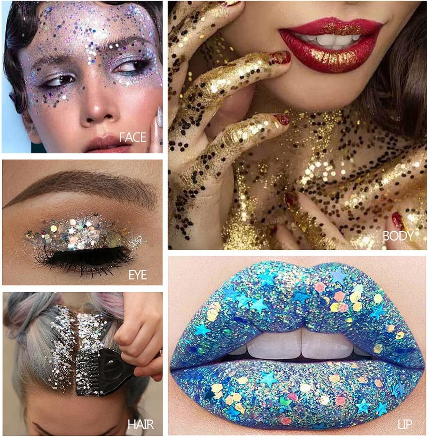 2 Pcs Silver Body Glitter Stick, Mermaid Glitter Gel Long Lasting Shimmer Hair Eyeshadow Face Body Glitter Concerts Music Festivals Halloween Sparkle Makeup for Women and Kids(Silver/Gold)