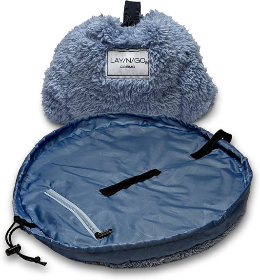 Lay-n-Go Cosmo Drawstring Cosmetic & Makeup Bag Organizer - Portable Drawstring Makeup Bag w/Zipper Pocket, Makeup Loops & More - Durable, Machine Washable Toiletry Bag (20", Comfort/Blue)