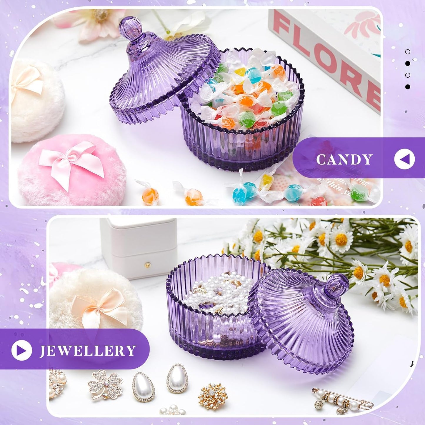 Tioncy 3 Pcs Large Body Powder Puff and Container Crystal Container Soft Washable Reusable Velour Face Body Glitter Powder Puff Wet Dry Makeup Simple Style (Purple)