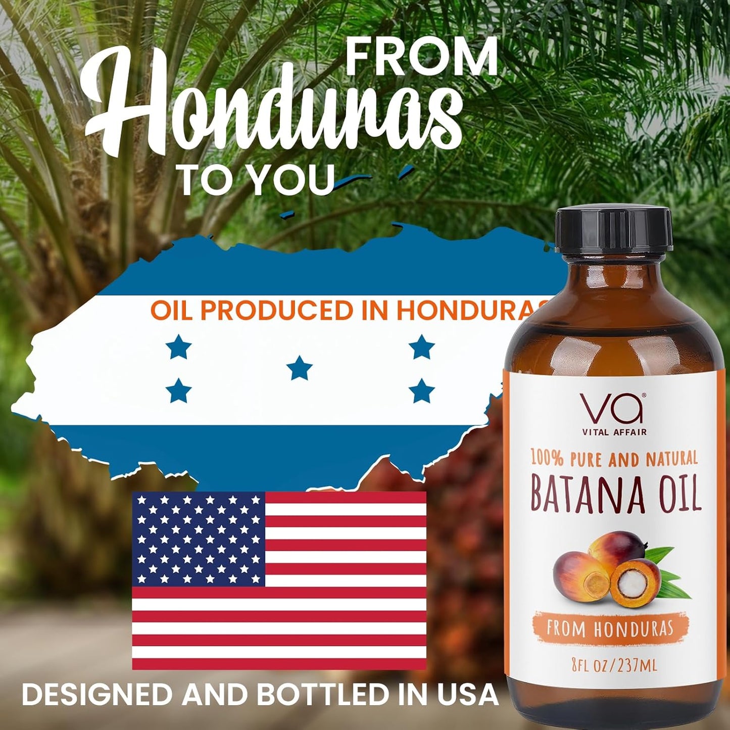 VITAL AFFAIR Batana Oil For Hair Growth-100% Raw Batana Oil From Honduras-Glass Bottle-Skin Hair Oil Rich In Essential Nutrients-Batana Hair Oil For Women & Men-For Strong & Shiny Hair-8 FlOz