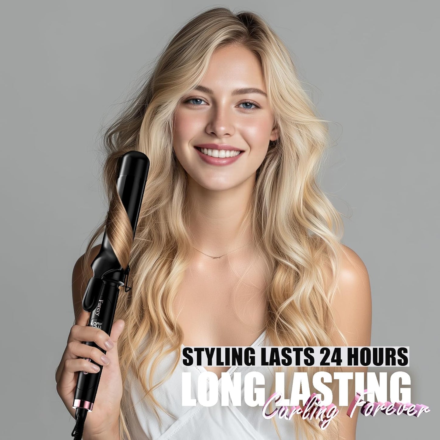 Farery 1.5 inch Curling Iron For Long Hair, Lightweight Long Barrel Curling Iron 1 1/2 Inch, Ceramic Curling Wand Infused Argan Oil & Keratin for Bouncy Curls, 9 Temp Digital Display & Lock Key, Glove