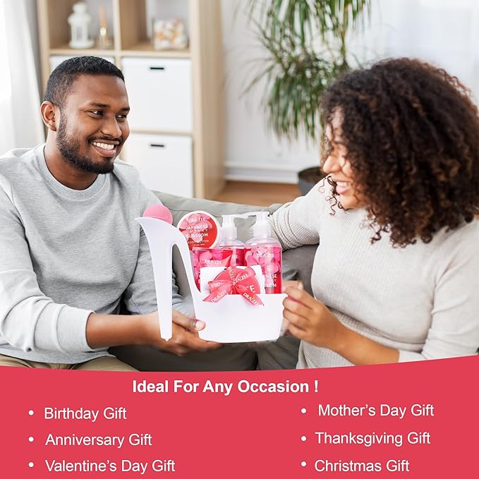 Draizee Mothers Day Gifts for Mom - 8 Pcs Luxury Cherry Blossom Scented Heel Shoe Design Bath and Body Spa Set-Self Care Package for Women - Spa Gift Baskets for Women, Presents for Mom, Body Care Set