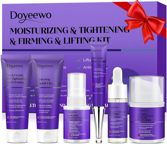 Skin Care Set,6Pcs Professional Womens Teens Tighten Lift Firm Skincare,Hydrate Anti-Aging Facial Routine Kit Travel Gift Set,Birthday Christmas Secret Santa Gifts for Women Teenage Girl Wife Mom