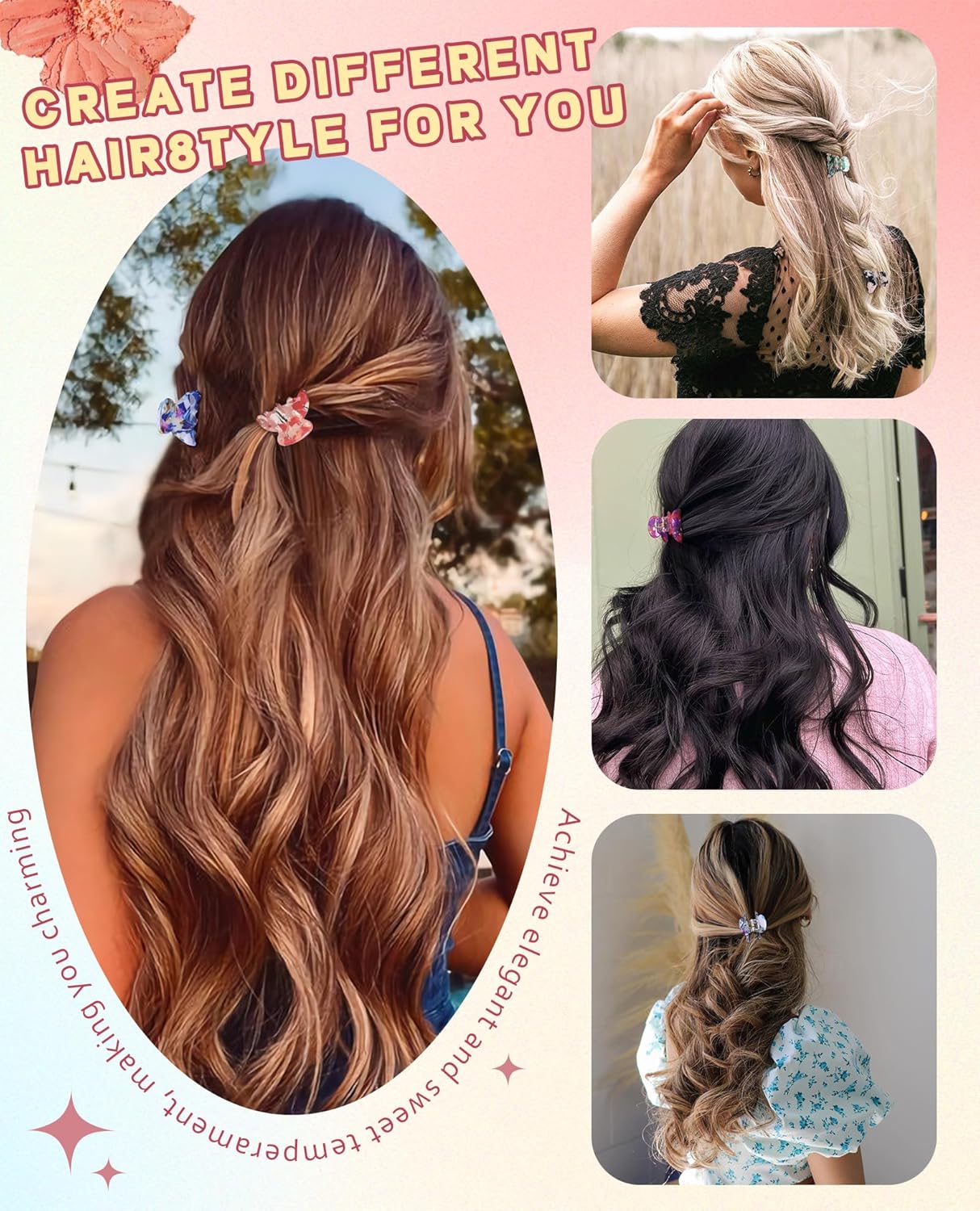 Claw Hair Clips Jaw Clamps - 12PCS Small Hair Claw Jaw Clamp for Thin Hair Styling Accessories Classic Hair Clamp for Women Girls (Flower#1)