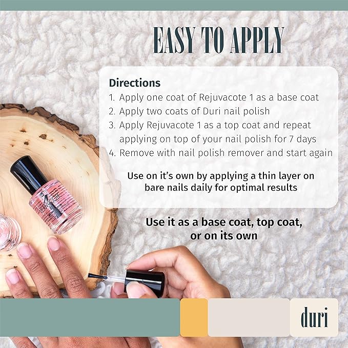 duri Rejuvacote 1 Nail Growth System - Original Maximum Strength Formula - Nail Strengthener and Nail Growth - Base and Top Coat - Pack of 2 - 0.45 fl. oz.