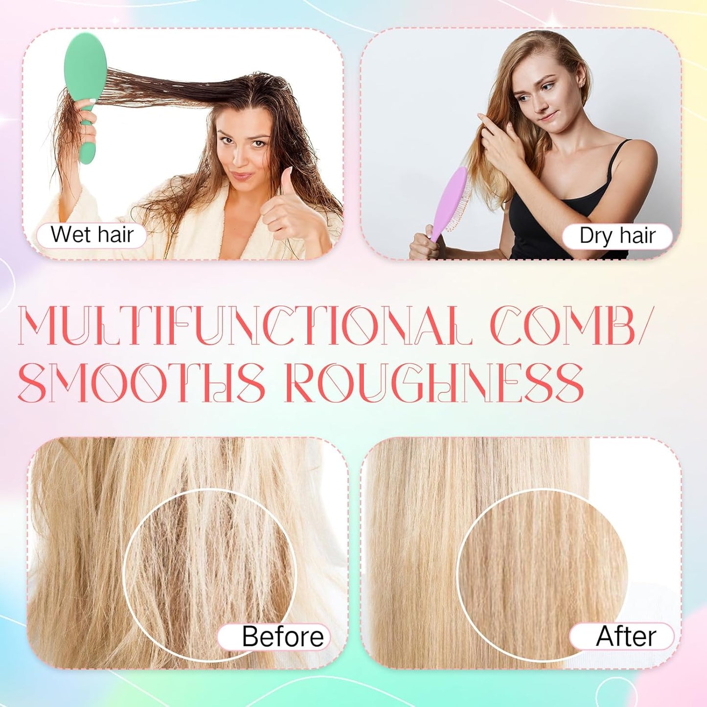 Nuenen 6 Pcs Wet Detangler Hair Brush Travel Dry Hair Brushes Detangling Hairbrush with Soft Bristles for Women Men Girls Boys(Macaron Colors)