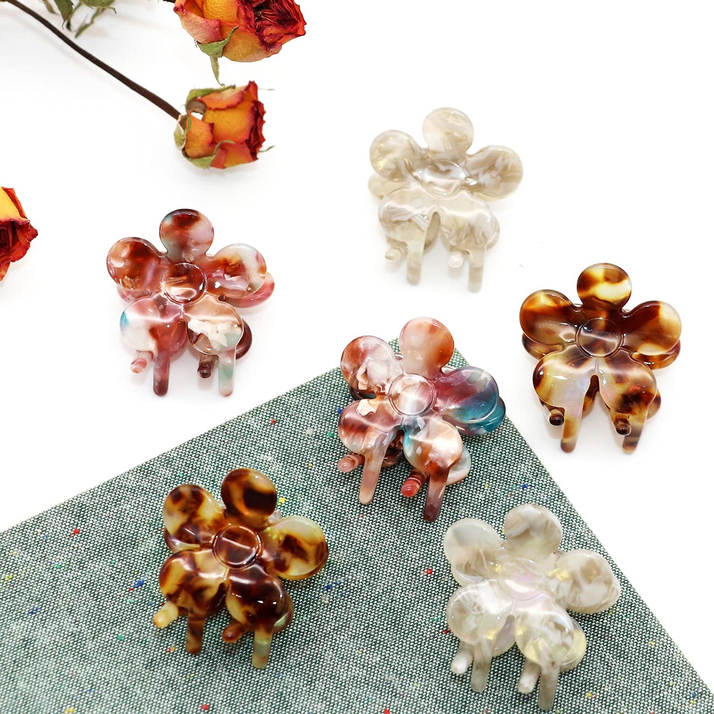 Cobahom Mini Hair Clips: 6-Pack Flower Hair Claw Clamps, 1.26 Inch Cellulose Acetate Jaw Styling Accessories for Thin Hair, Multicolor No-Slip Clamps for Women and Girls