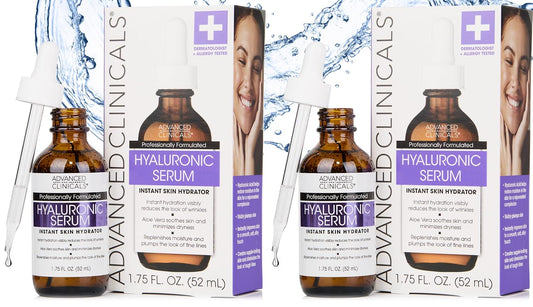 Advanced Clinicals Hyaluronic Acid Serum For Face | Moisturizing Facial Skin Care Products | Hydrating Serum For Face Helps Improve Look Of Wrinkles, Fine Lines, & Uneven Dry Skin Texture, 2-Pack