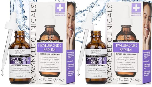 Advanced Clinicals Hyaluronic Acid Serum For Face | Moisturizing Facial Skin Care Products | Hydrating Serum For Face Helps Improve Look Of Wrinkles, Fine Lines, & Uneven Dry Skin Texture, 2-Pack