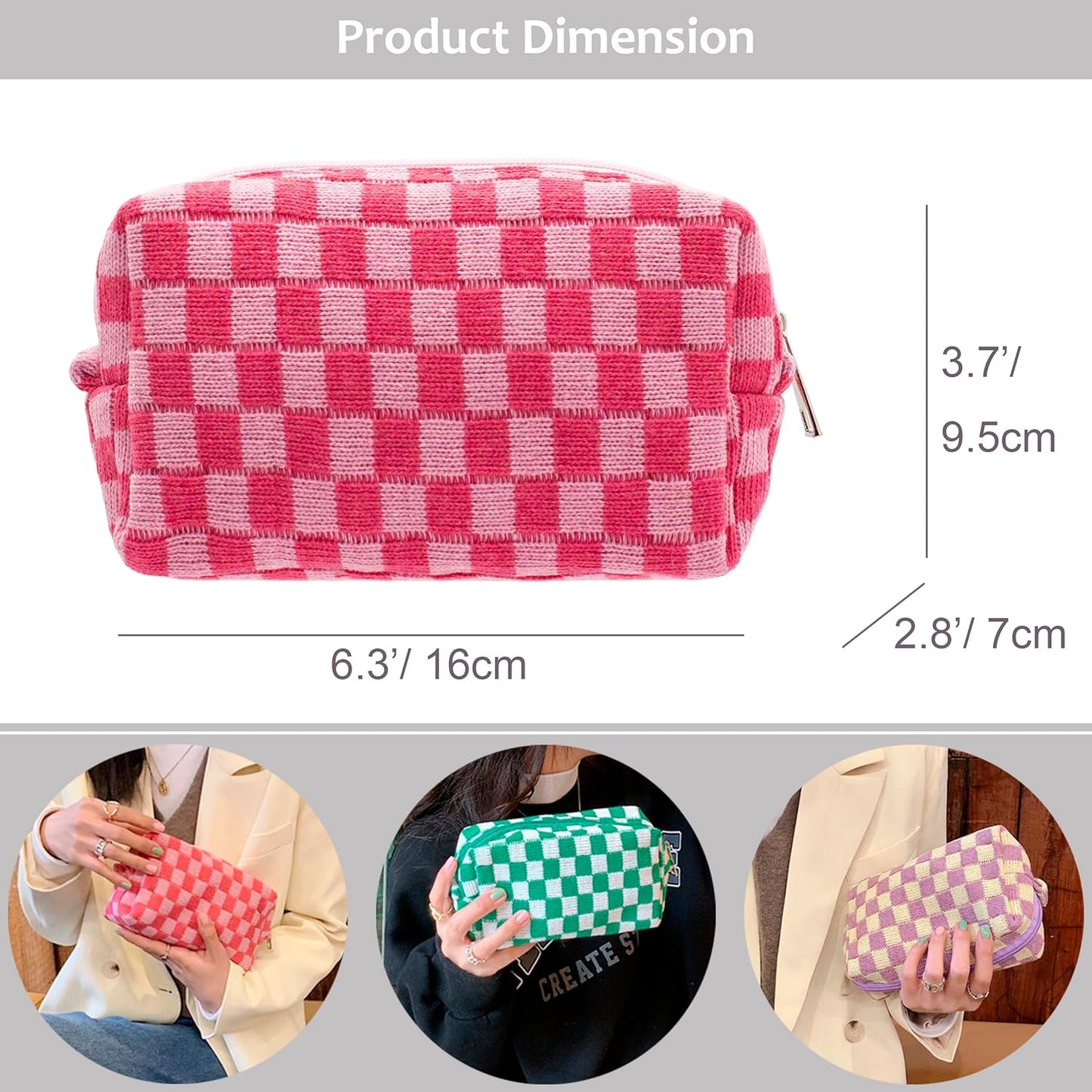 PAZIMIIK Checkered Makeup Bag for Purse Portable Zipper Make Up Pouch Small Cosmetic Case for Travel Accessories (6PCS Colorful)
