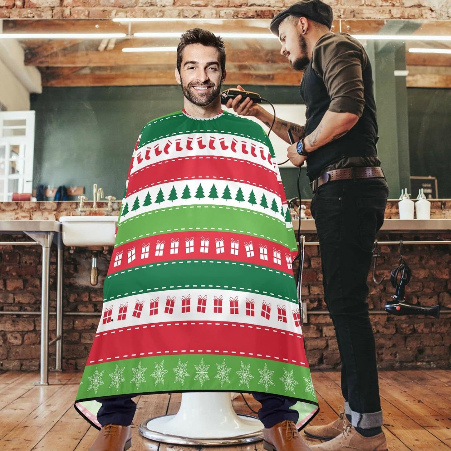 visesunny Barber Cape Christmas Seamless Pattern Polyester Hair Cutting Salon Cape Apron Anti-Static Haircut Water-Resistant Shaving Cloth Beard Shaving Bib Hairdressing Cape