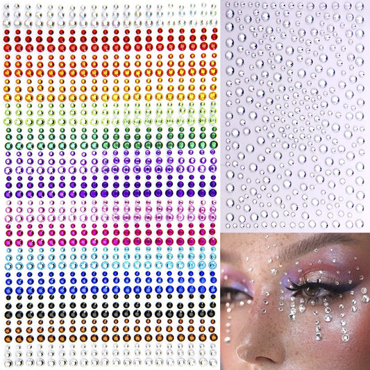 1250 Pcs Self Adhesive Rhinestones for Makeup Eyes 15 Colors Rainbow Rhinestones Face Jewels Face Gems Stick on, DIY Nail Makeup 3mm 4mm 5mm 6mm Rave Festival Accessories Costume for Women