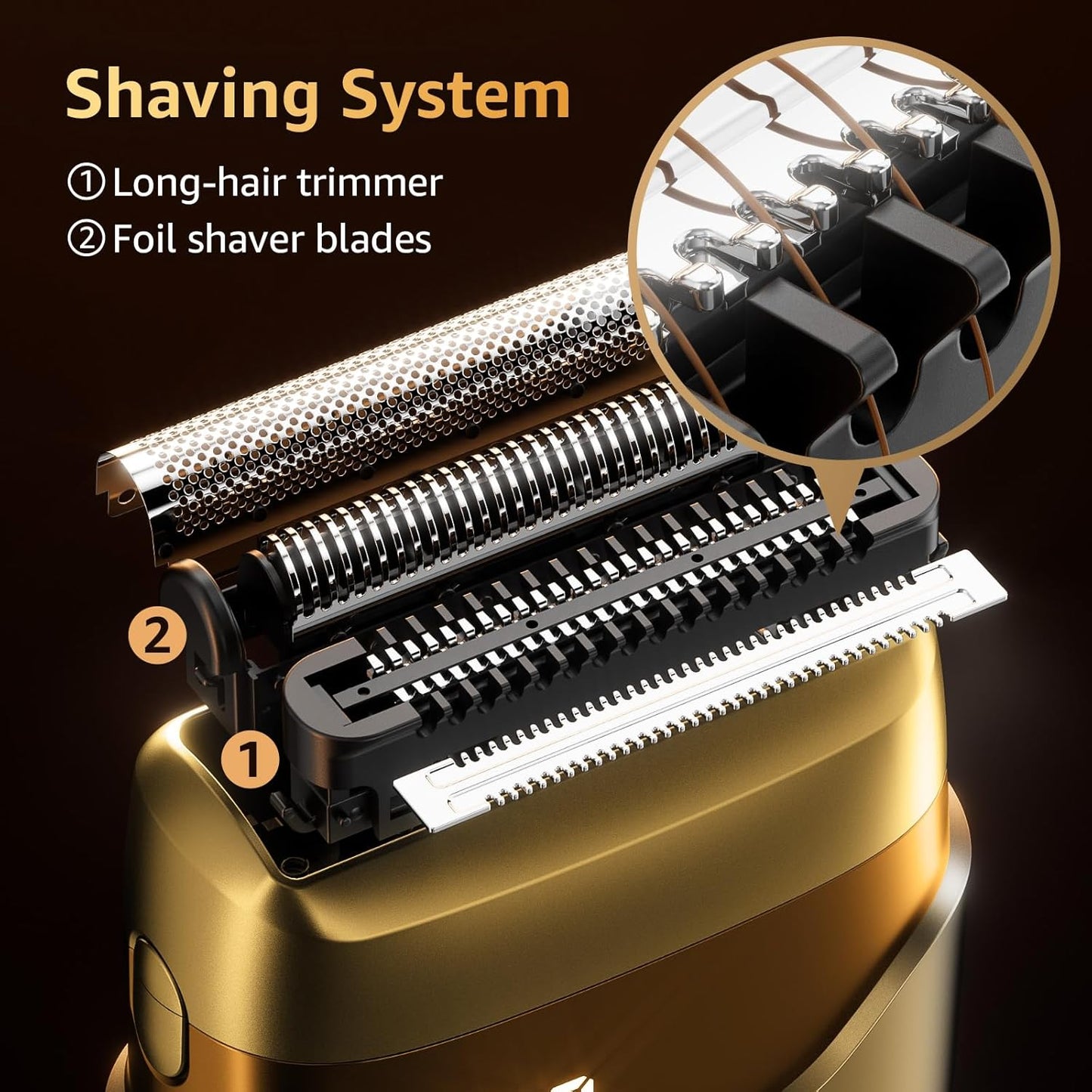 Electric Foil Shavers for Men, Mini Electric Razor, Compact Face Shaver, IPX7 Waterproof Wet Dry Cordless Razor, LED Display, USB-C, Travel-Friendly, Light Gold