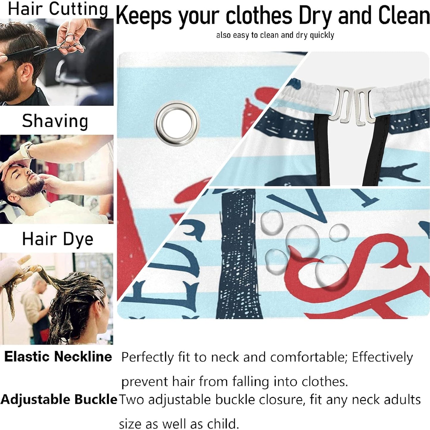 visesunny Barber Cape Anchor Blue Stripe Polyester Hair Cutting Salon Cape Apron Anti-Static Haircut Water-Resistant Shaving Cloth Beard Shaving Bib Hairdressing Cape