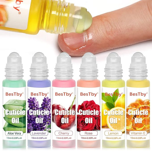 Cuticle Oil - Repaired Dryness Damaged Nails and Cuticle, Moisturizes, and Strengthener for Nails Care, 6 Bottle/10ml Rollerball