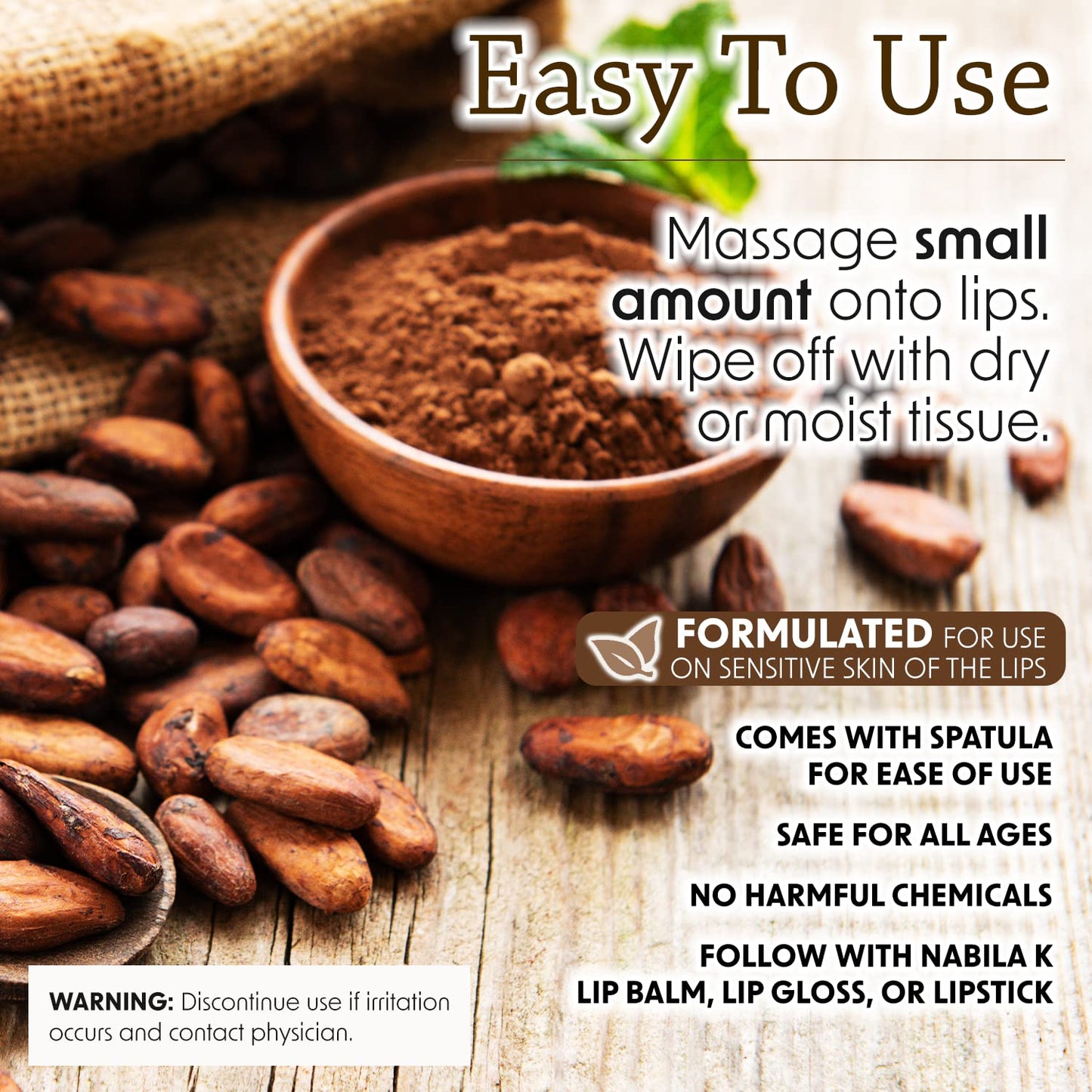 Chocolate Lip Polish, 1 oz by Nabila K - Hydrating Lip Exfoliator & Moisturizer with Shea Butter and Vitamin E for Dry and Chapped Lips - Cruelty-Free, Real Sugar, Made in USA