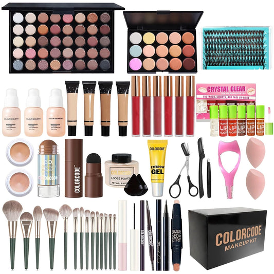 All in One Makeup Kit for Teens, Gifts for Teenagers Girls Women, Professional Makeup Set with Eyeshadow Palette Eyeliner Mascara Face Powder Concealer Foundation Lip Gloss Brush Set False Lash Kit