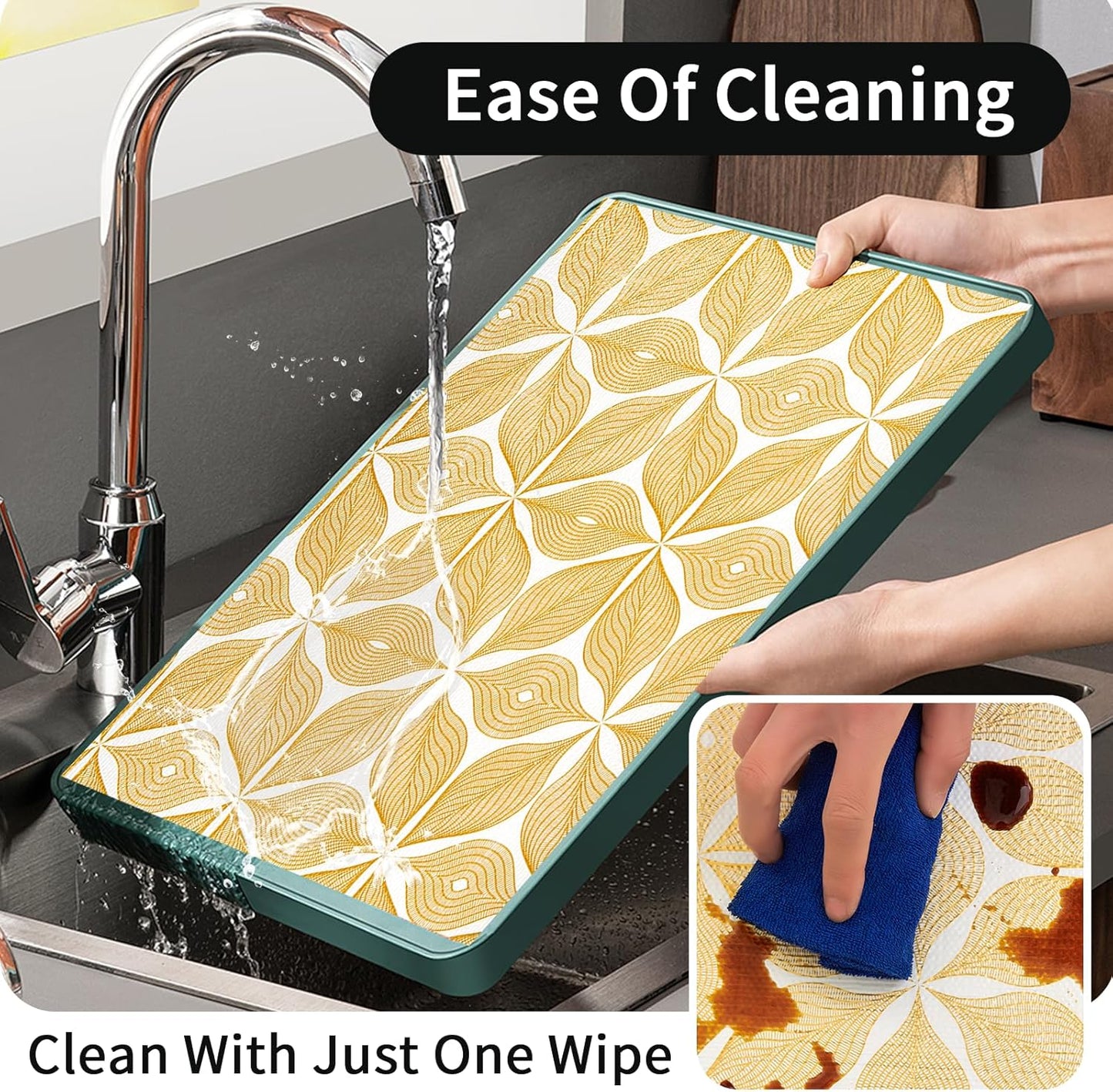 Shelf Liners for Kitchen Cabinets 12in x 30FT, Non Adhesive Cabinet Liner Strong Non-Slip Golden Leaf Drawer Liner, Easy to Clean for Shelf, Cabinet with Knife and Tape Measure