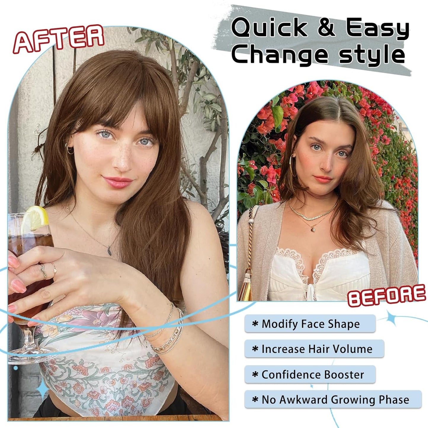 MORICA Bangs Hair Clip, 360° 3D Cover Clip in Bangs 100% Real Human Hair Toppers with Bangs，Hair pieces for Women Fake Bangs for Daily Wear (Brown, 5×7 3D Bangs)