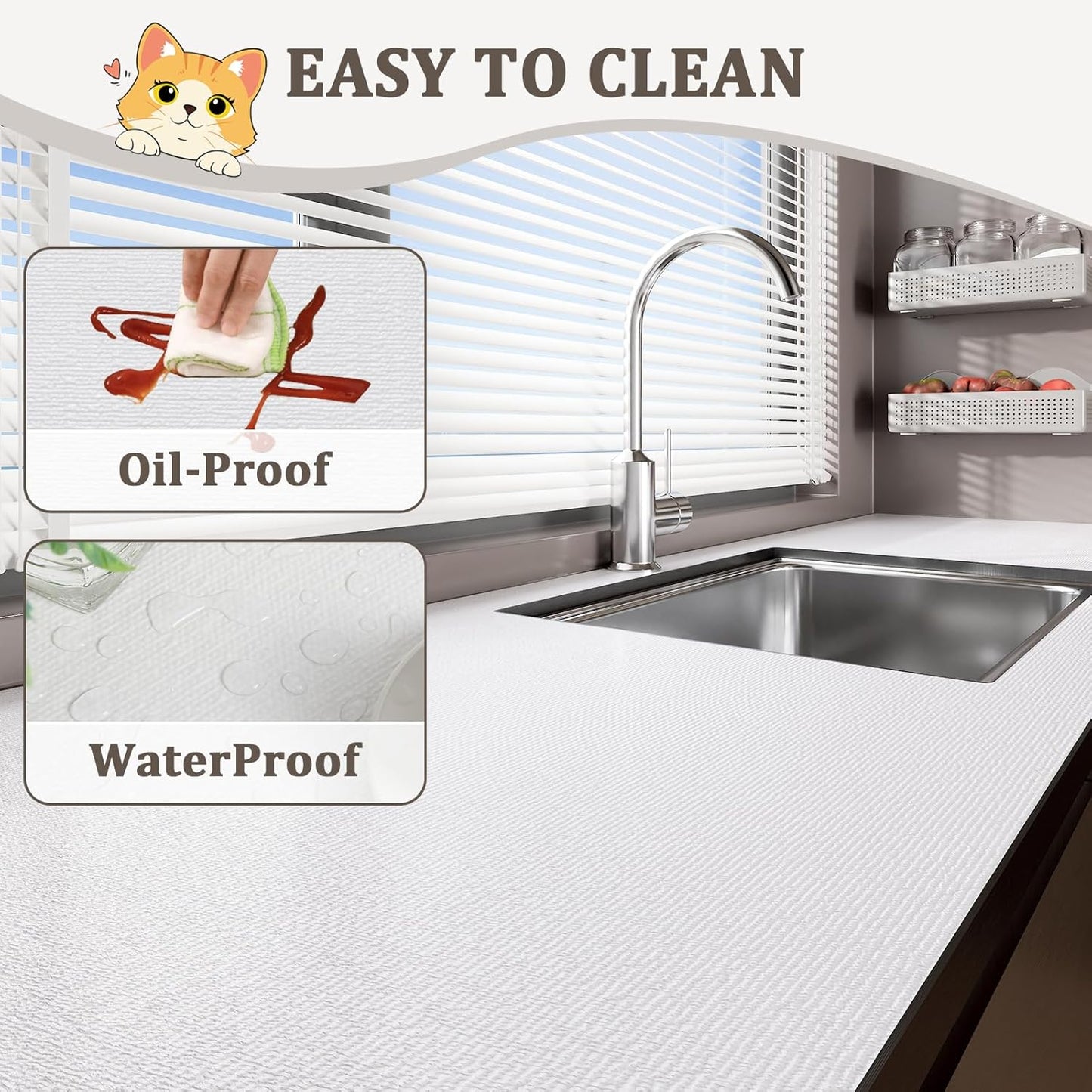 Shelf Liner for Kitchen Cabinets 18" x 240" Non-Adhesive Non-Slip Drawer Liners for Dresser, Waterproof Washable Paper, Durable Protector Mat for Pantry Shelves Cupboards, White