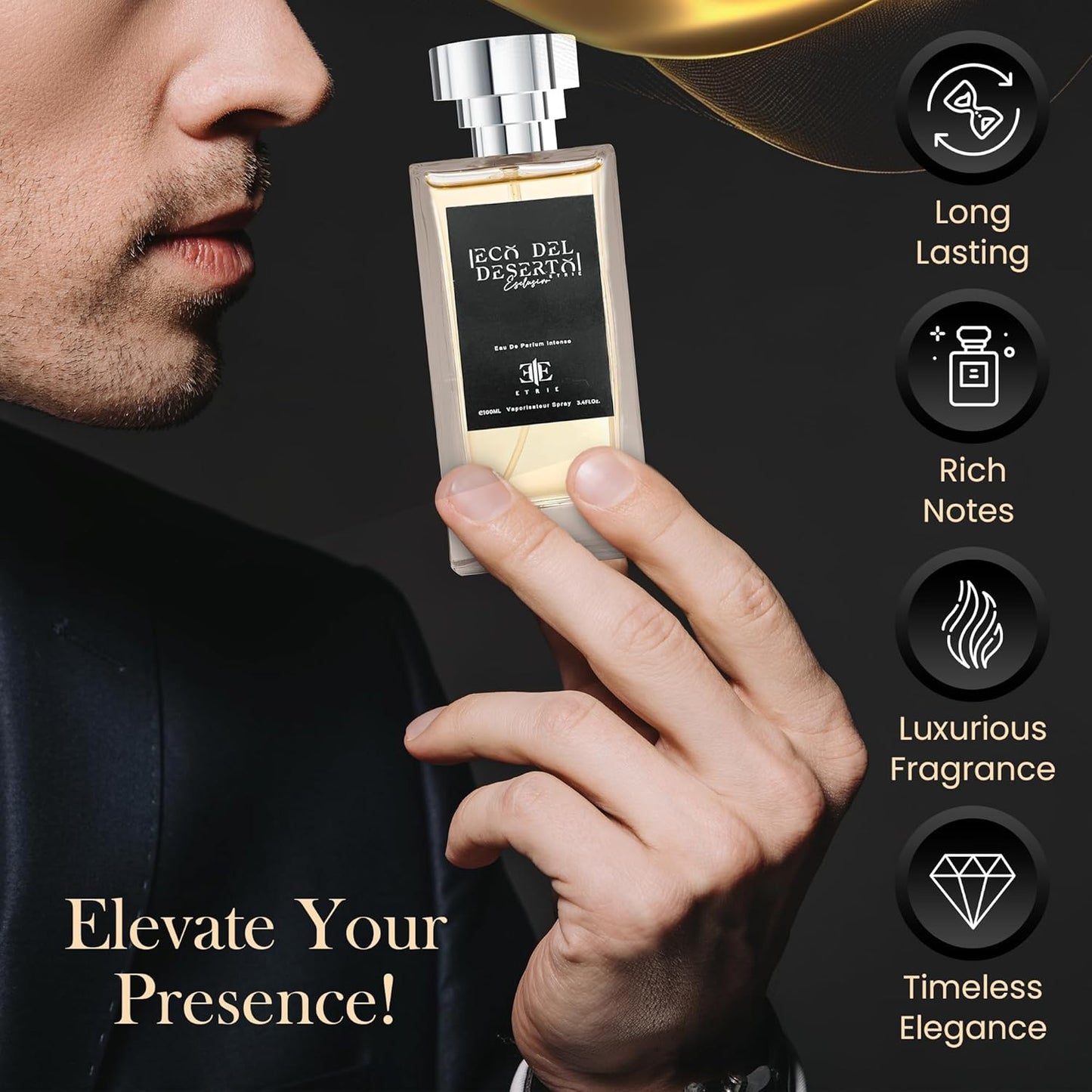 Eco del Deserto Men's Cologne Eau De Parfum 3.4 Fl Oz - Rugged & Adventurous Desert Essence - Long-Lasting Fragrance for Men