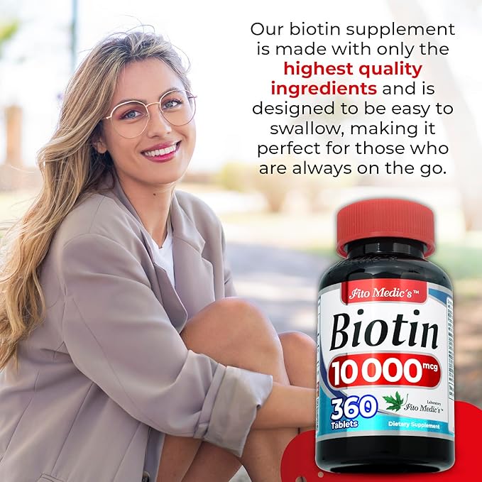 FITO MEDIC'S Lab | biotin 10000mcg |360 tab | biotin | biotin Supplement | biotin Vitamins | biotin Pills | biotina para el Cabello | biotin Tablets | Ultra high Absorption.