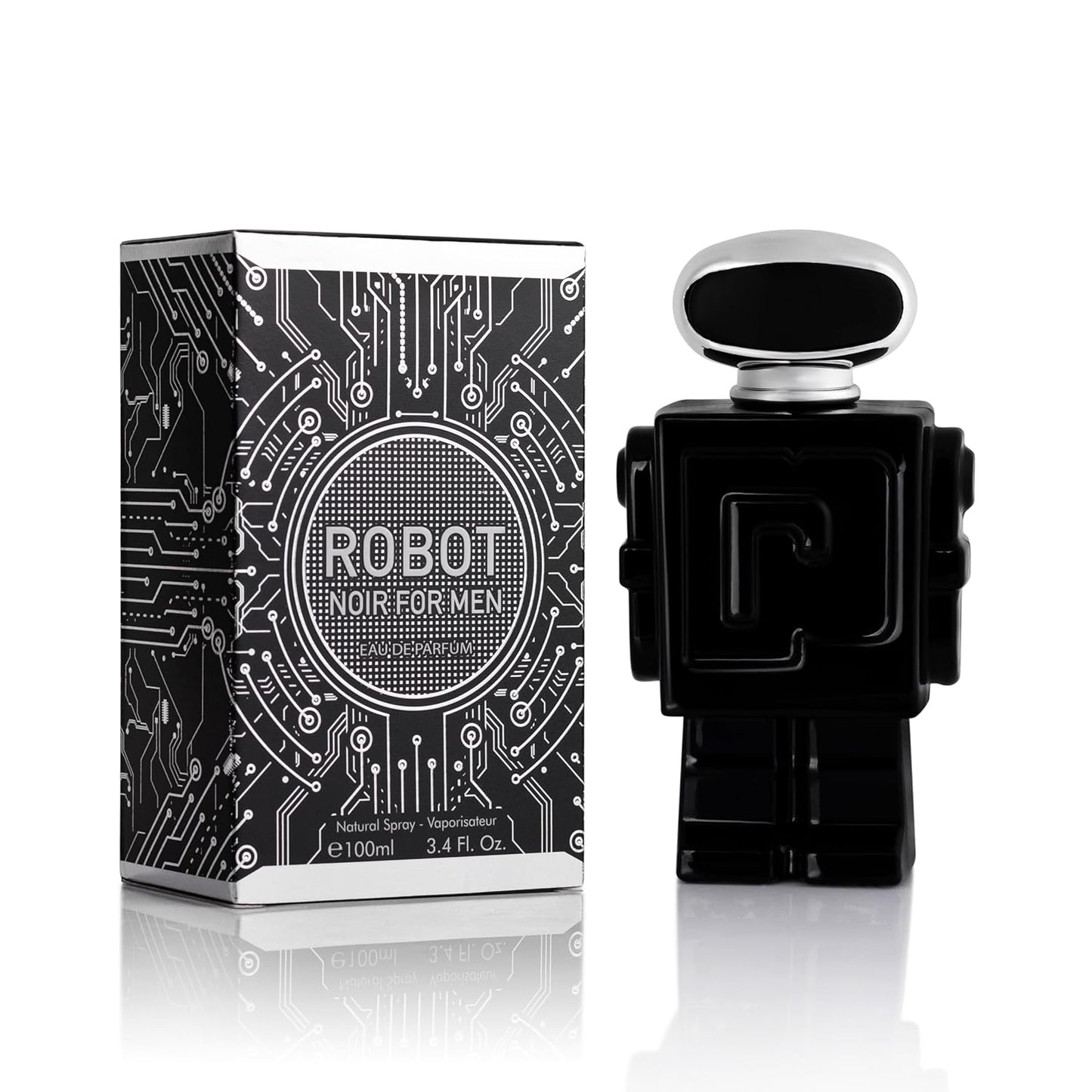Robot Noir for Men - Fresh Woody Fragrance - Top Notes of Cardamom, Rhubarb, Bergamot & Lemon - base Scents of Vanilla, Tolu Balsam & Haitian Vetiver - Elegant 100ml Bottle, Parfume for Men