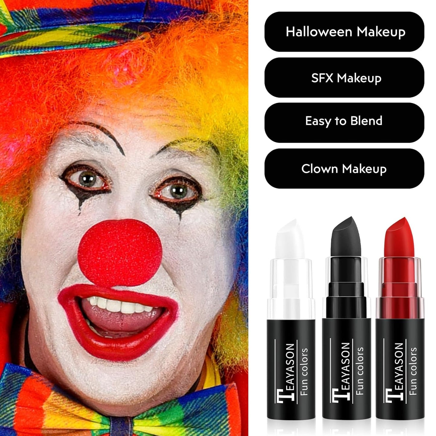 Black Red White Face Paint Halloween Makeup Kit, Matte Lipstick Set Football Baseball Eye Black Stick, Body Paint Face Makeup for Halloween Zombie Clown Vampire Skeleton Joker Cosplay