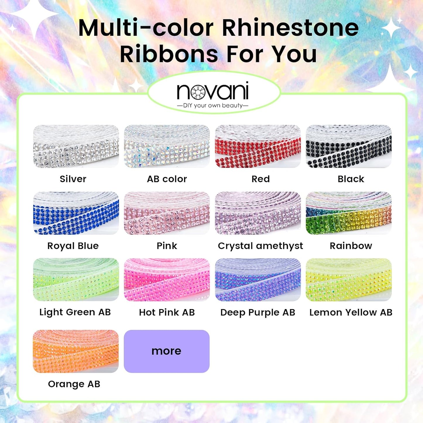 Novani Self Adhesive Rhinestone Ribbon, 1.18 Inch Wide 3 Yards 1 Roll, Light Green AB Diamond Bling Strips for DIY Crafts, Glitter Resin Rhinestones Tape for Crafting, Car Decoration