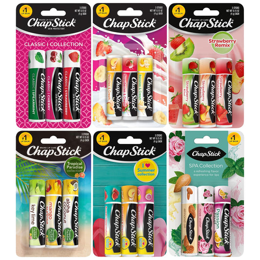 ChapStick Lip Balm, Sweet & Fruity Flavors + SPA & Classic Collections, 18-Pack – Includes Strawberry Remix, I Love Summer & Tropical Paradise & More, Birthday Gifts, Party Favors, 0.15 Oz