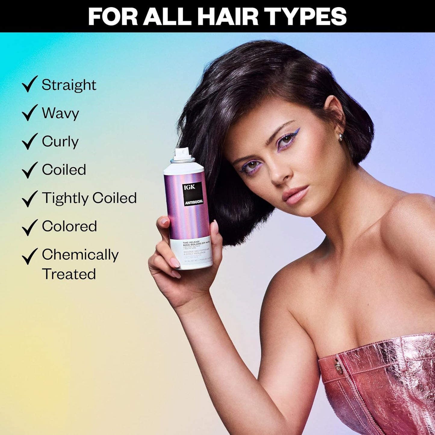 IGK ANTISOCIAL Bond-Building Dry Hair Mask Travel | Repair + Soften + Shine | Vegan + Cruelty Free | 1.7 Oz