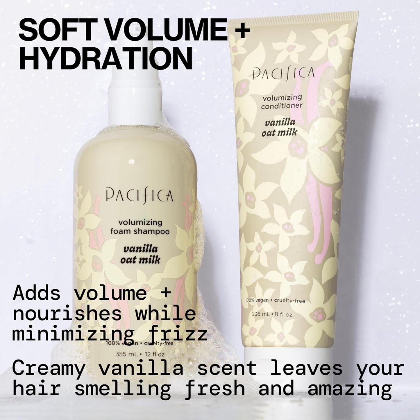 Pacifica Vanilla Oat Milk Volumizing Foam Shampoo – Weightless Foaming Shampoo for Fine or Flat Hair, Adds Volume & Body, Hydrating Oat Milk, Sulfate-Free, Vegan
